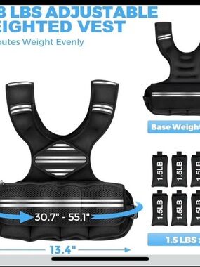 Adjustable Weighted Vest Women Men, 6-18 LBS Weighted Vest w Weights & Reflect